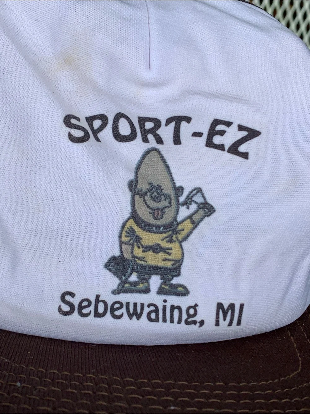 Vintage Sport-EZ Sebewaing MI Mesh Trucker Hat  SnapBack Brown & White